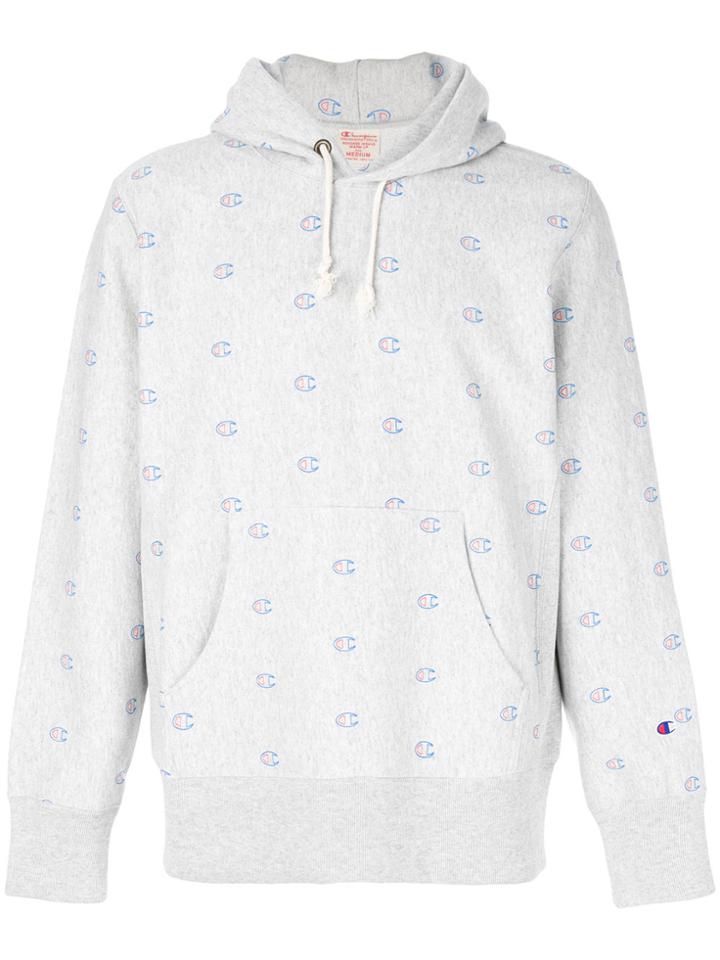 Champion All Over Logo Hoodie - Grey