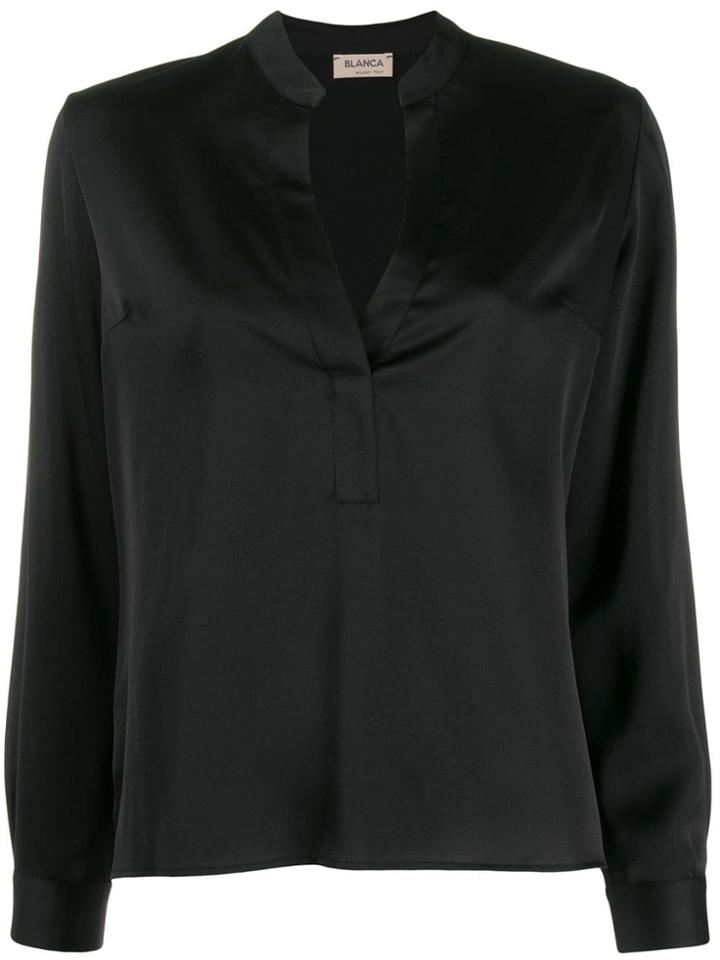 Blanca Split Neck Blouse - Black