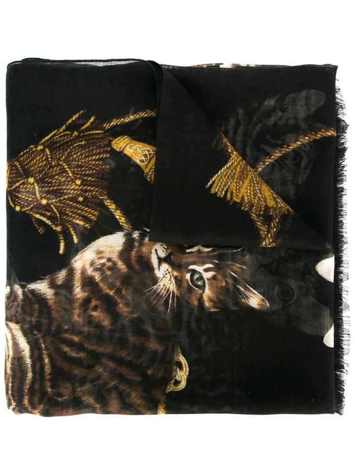 Dolce & Gabbana Bengal Cat Print Scarf, Women's, Black, Silk/cashmere