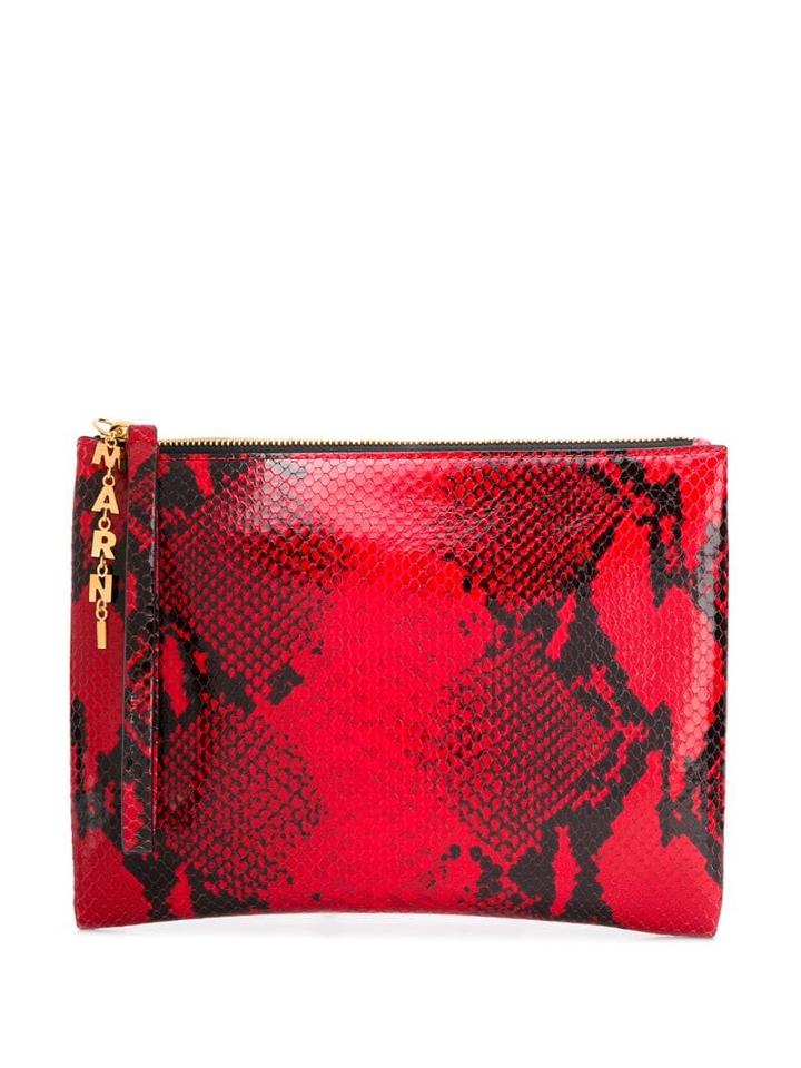 Marni Snake Print Effect Clutch - Red