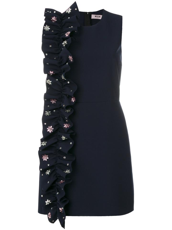 Msgm Embellished Ruffle Trim Dress - Blue