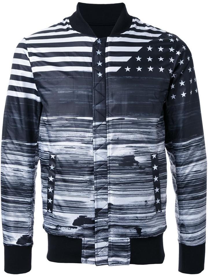 Yoshio Kubo Flag Print Bomber Jacket, Men's, Size: 2, Black, Cotton/polyester