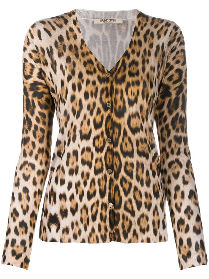 Roberto Cavalli Animal Print Silk Cardigan - Brown