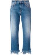 Msgm Frayed Hem Jeans, Women's, Size: 38, Blue, Cotton/polyester
