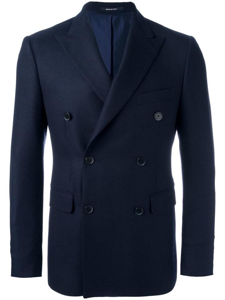 Dinner Double-breasted Peaked Lapels Blazer, Men's, Size: 52, Blue, Virgin Wool
