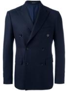 Dinner Double-breasted Peaked Lapels Blazer, Men's, Size: 52, Blue, Virgin Wool