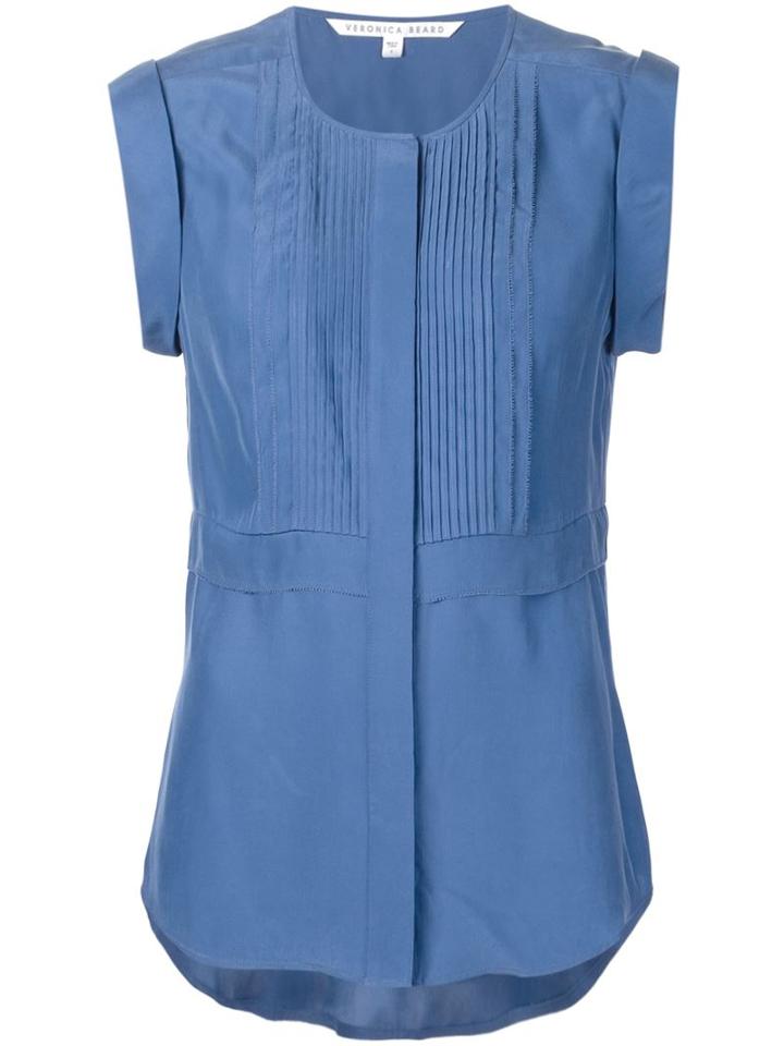 Veronica Beard Sleeveless Pleat Blouse, Women's, Size: 6, Blue, Silk