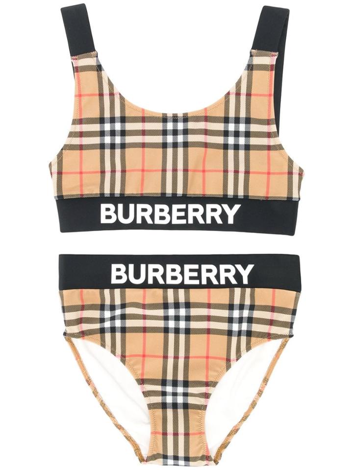 Burberry Kids Signature Check Logo Bikini - Brown