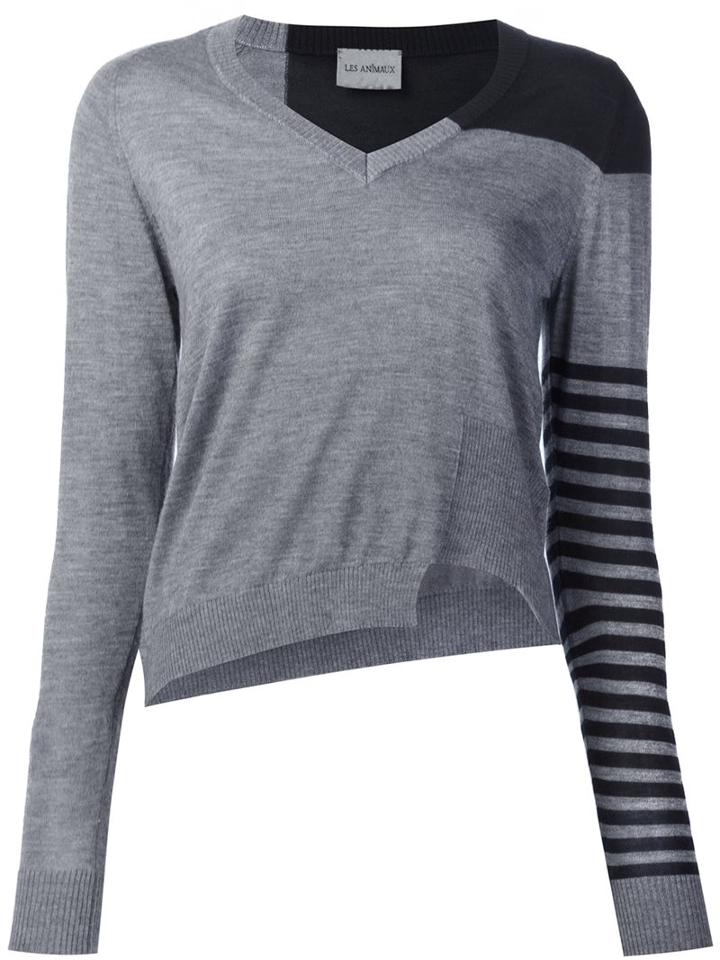 Les Animaux Striped Asymmetric Jumper, Women's, Size: 38, Grey, Silk/cashmere