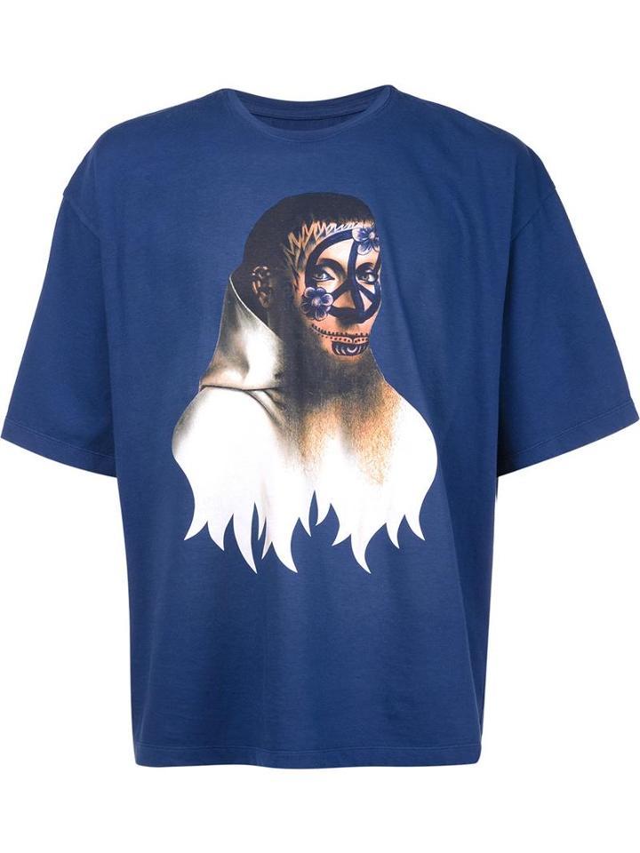 Y / Project Monk Mural T-shirt, Adult Unisex, Size: Medium, Blue, Cotton