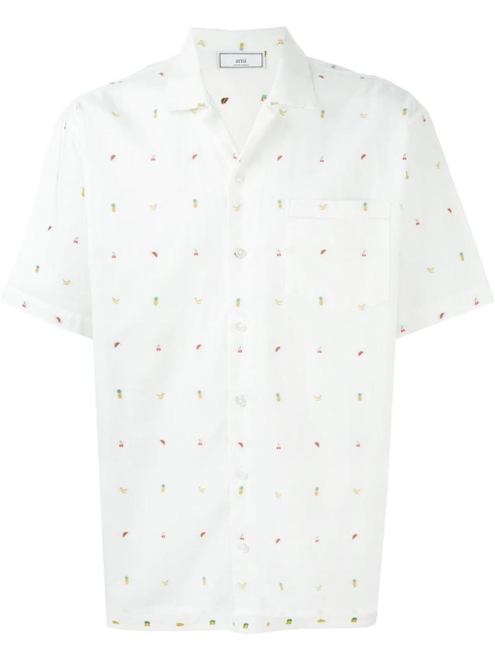 Ami Alexandre Mattiussi Fruits Embroidered Shirt, Men's, Size: Large, White, Cotton