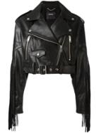 Diesel Fringed Biker Jacket, Women's, Size: Xs, Black, Calf Leather/cotton