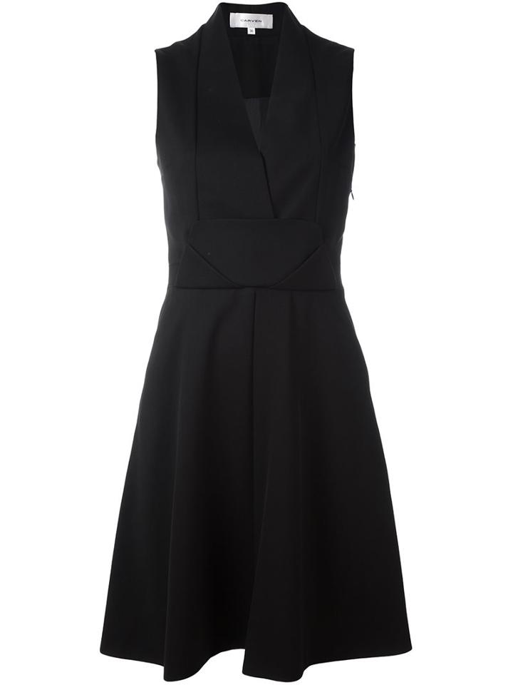Carven Panelled V-neck Dress, Women's, Size: 38, Black, Polyester/spandex/elastane/acetate/virgin Wool