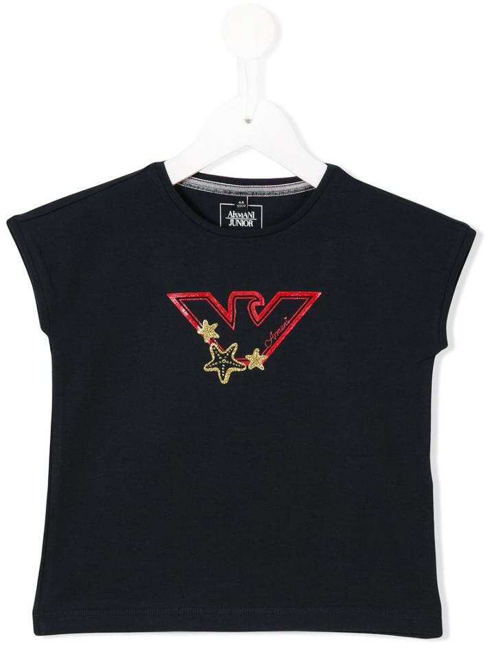 Armani Junior Logo Print T-shirt, Girl's, Size: 10 Yrs, Blue
