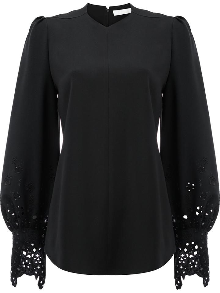 Chloé Laser Cut Bell Sleeved Blouse - Black