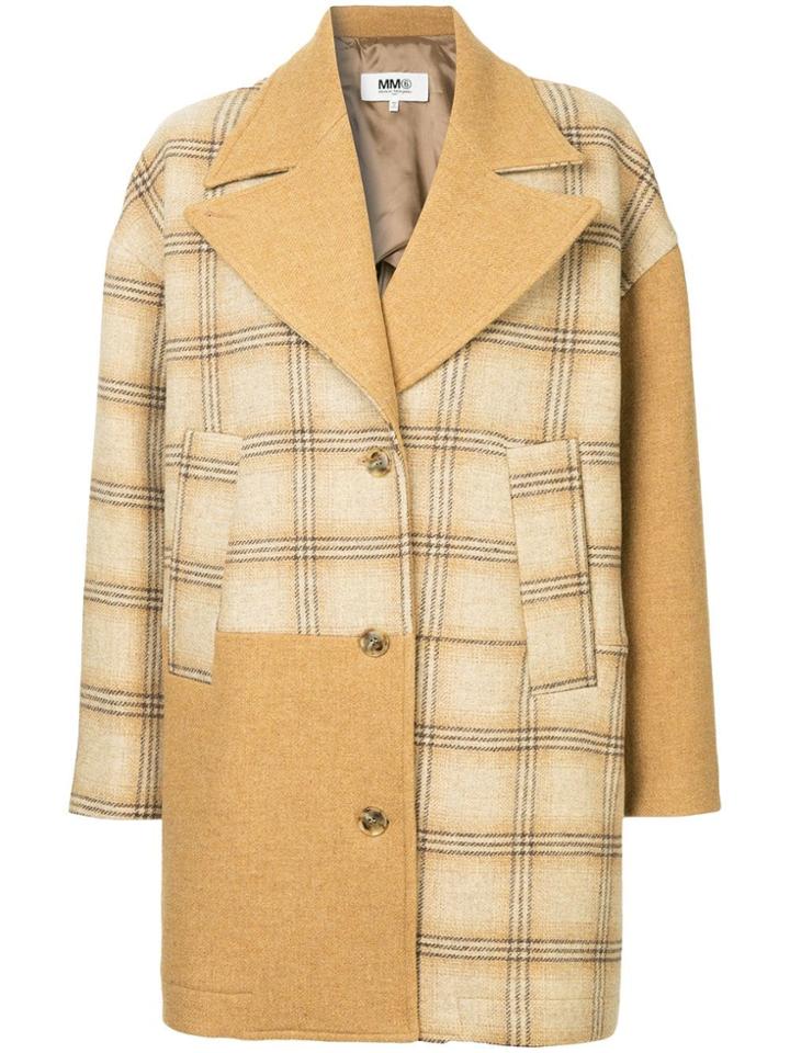 Mm6 Maison Margiela Checked Single-breasted Coat - Brown