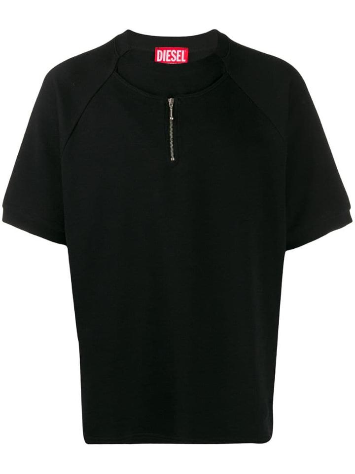 Diesel Red Tag Half Zip T-shirt - Black
