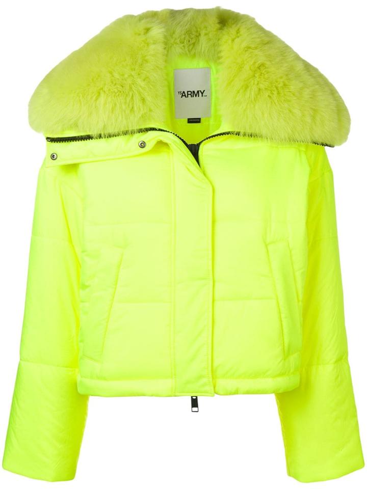 Yves Salomon Army Fox Fur Trim Padded Jacket - Yellow
