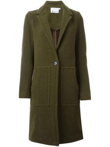 T By Alexander Wang Single Breasted Coat, Women's, Size: 6, Green, Lamb Skin/nylon/virgin Wool