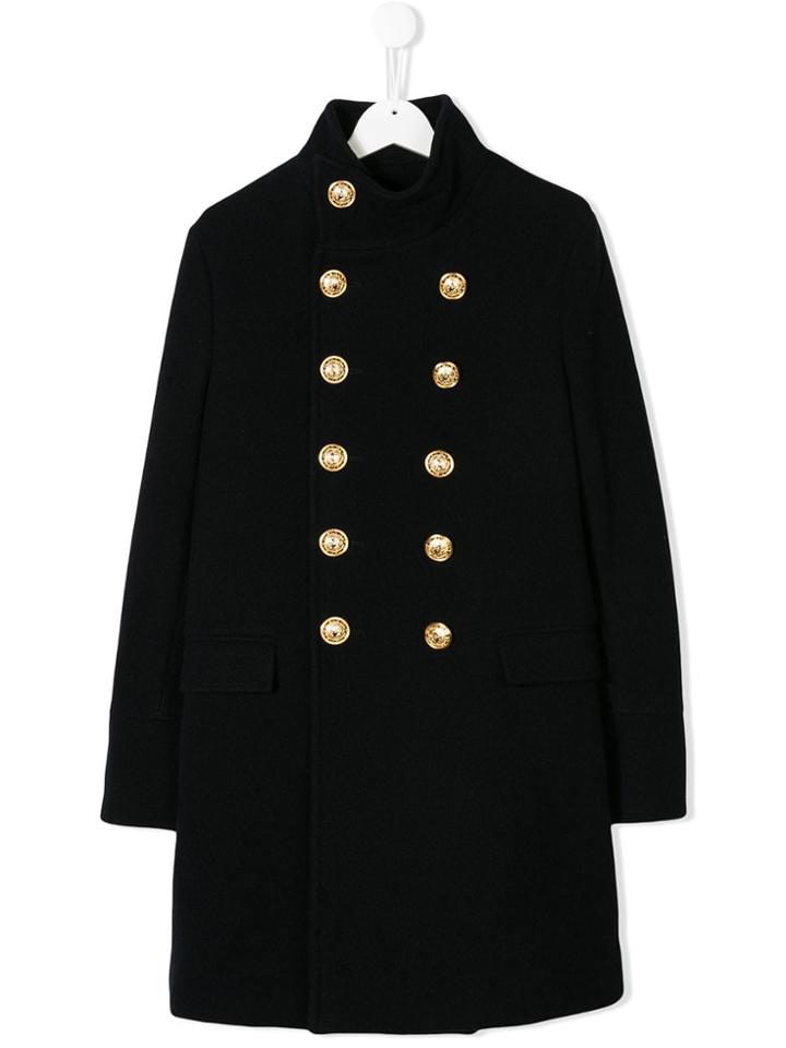 Balmain Kids Teen Double Breasted Coat - Blue