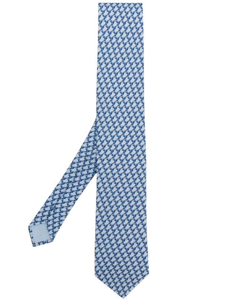 Prada Origami Bird Print Tie - Blue