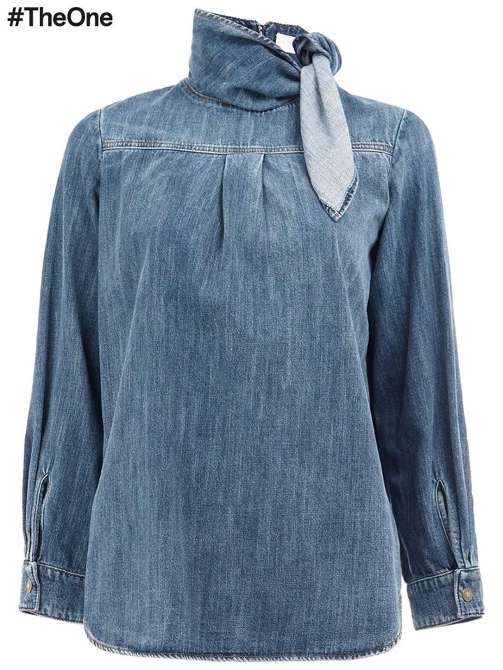 Chloé Denim Neck Tie Top, Women's, Size: 38, Blue, Cotton