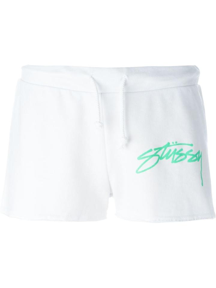 Stussy Logo Print Shorts, Women's, Size: S, White, Polyester/cotton
