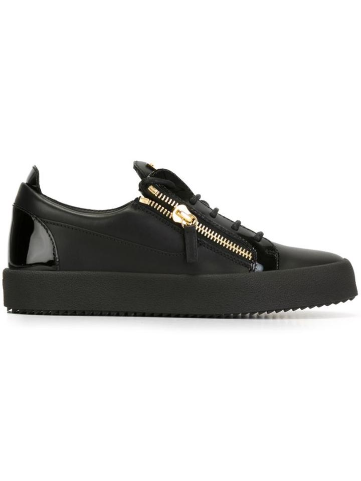 Giuseppe Zanotti Design Side Zip Detail Sneakers, Men's, Size: 41, Black, Leather/rubber