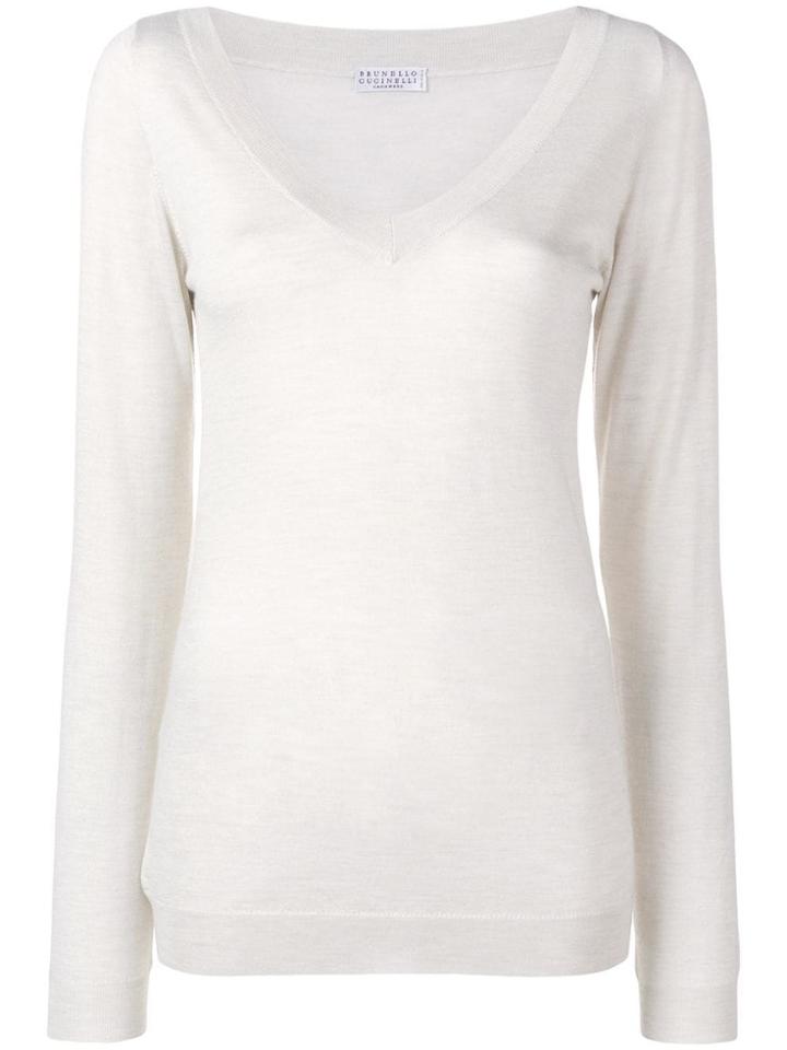 Brunello Cucinelli Knitted V-neck Jumper - Neutrals