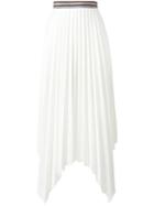Aviù Pleated Asymmetric Skirt, Size: 40, White, Polyester