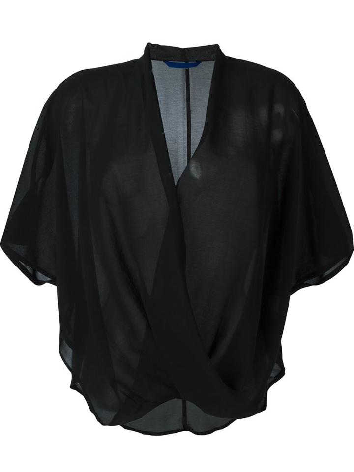 Demoo Parkchoonmoo Short Sleeve Overlap Blouse, Women's, Size: 38, Black, Rayon/cotton