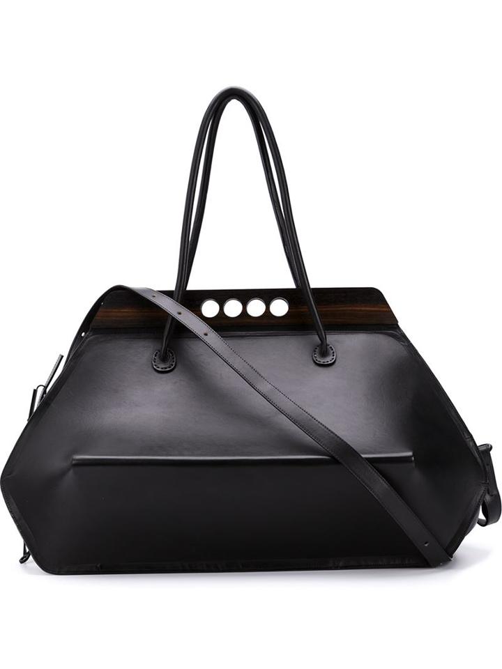 Khourianbeer Sport Tote, Adult Unisex, Black, Wood/leather