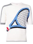 Thom Browne Crewneck Tee Shirt With Tennis Racket Intarsia In Cashmere
