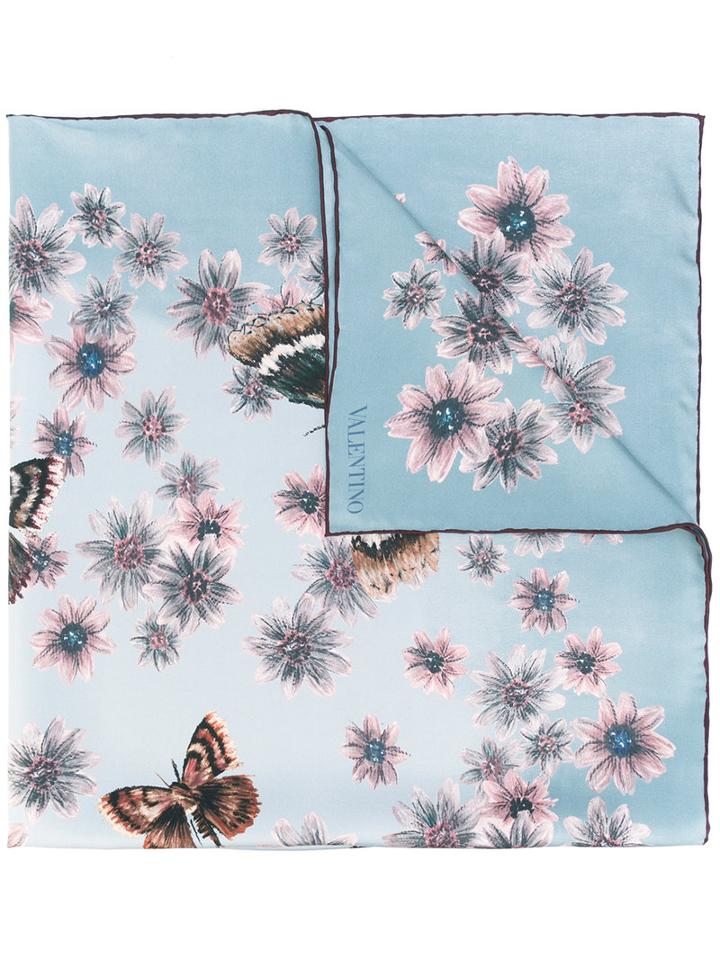 Valentino Floral-print Scarf, Women's, Blue, Silk