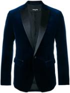 Dsquared2 Velvet Jacket With Leather Lapel, Men's, Size: 54, Blue, Cotton/spandex/elastane/silk/polyester