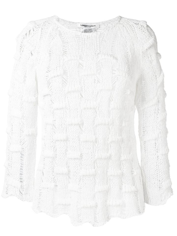 Lamberto Losani Open Knit Jumper, Women's, Size: Large, White, Cotton/polyamide