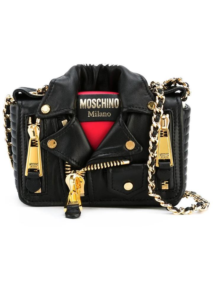 Moschino Biker Shoulder Bag, Women's, Black, Leather/metal