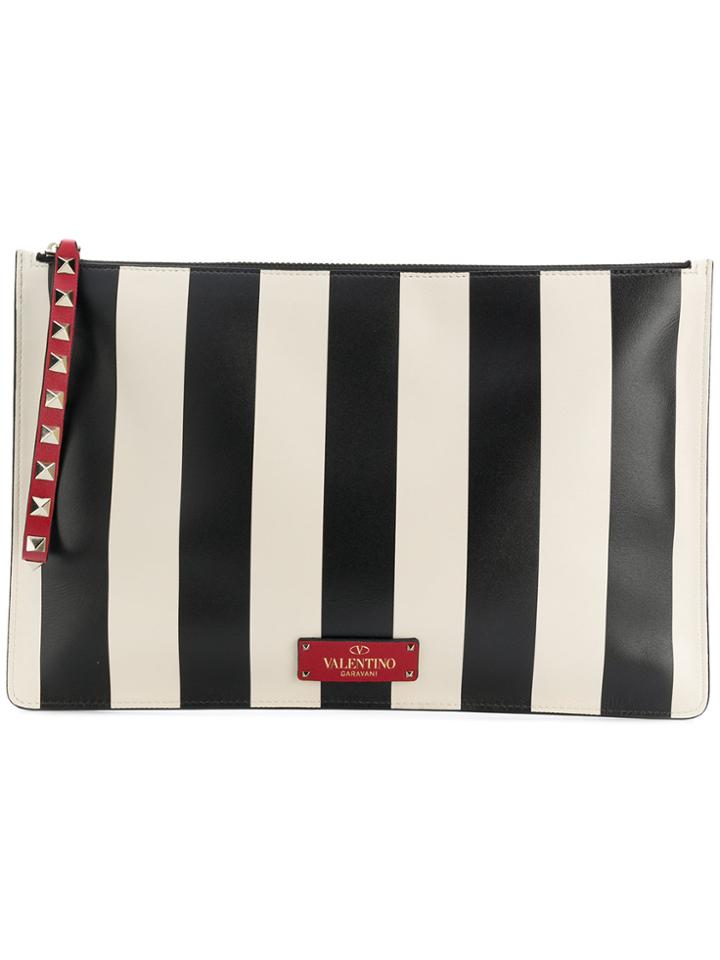 Valentino Logo Striped Pouch - Black