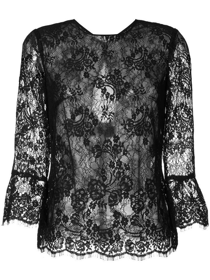 Monique Lhuillier - Sheer Lace Blouse - Women - Silk - 8, Black, Silk