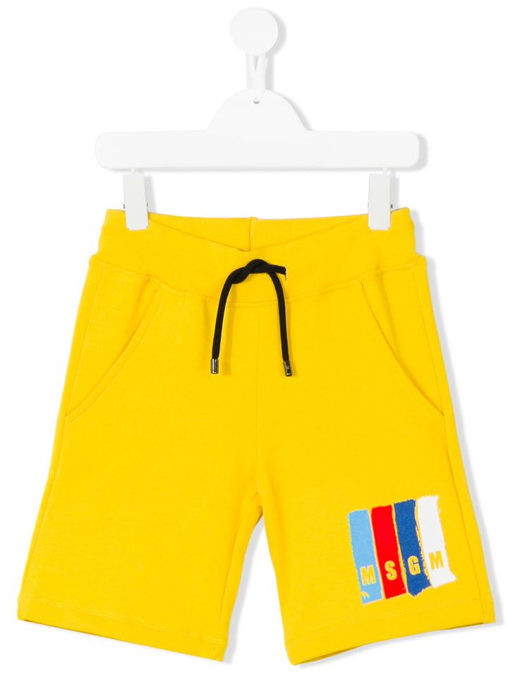 Msgm Kids - Logo Print Track Shorts - Kids - Cotton - 6 Yrs, Yellow/orange