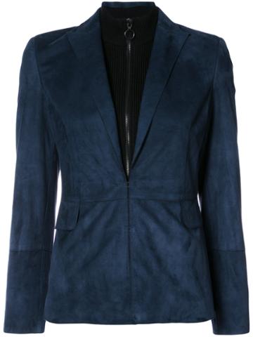 Akris Punto - Flap Pockets Blazer - Women - Suede/wool - 8, Blue, Suede/wool