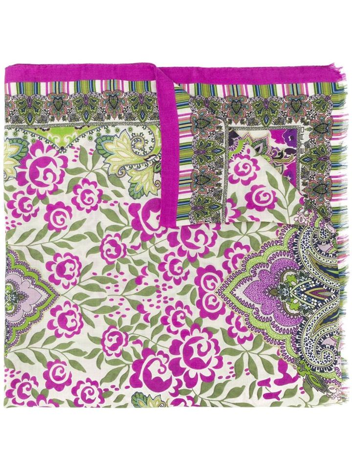 Etro Mixed Print Frayed Scarf - Green