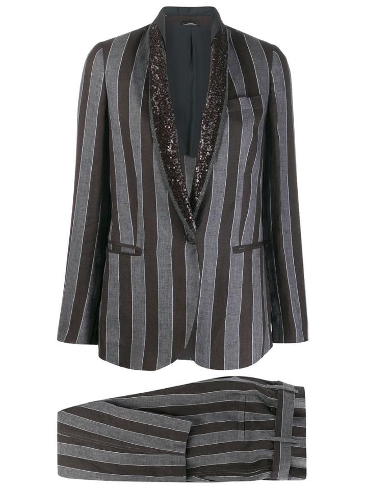Brunello Cucinelli Striped Trouser Suit - Black