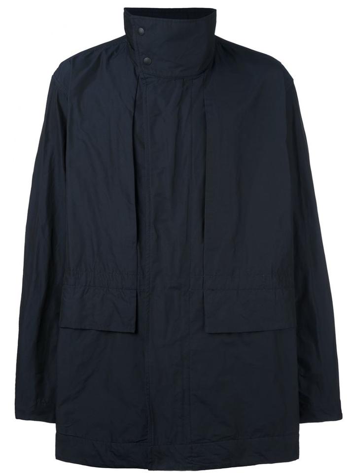 Issey Miyake Men High Neck Raincoat, Size: 4, Blue, Polyester