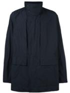 Issey Miyake Men High Neck Raincoat, Size: 4, Blue, Polyester