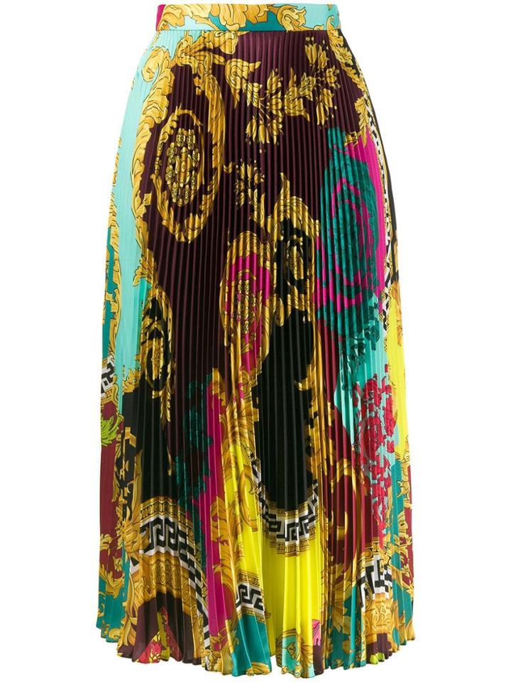 Versace Baroque Printed Pleated Skirt - Green