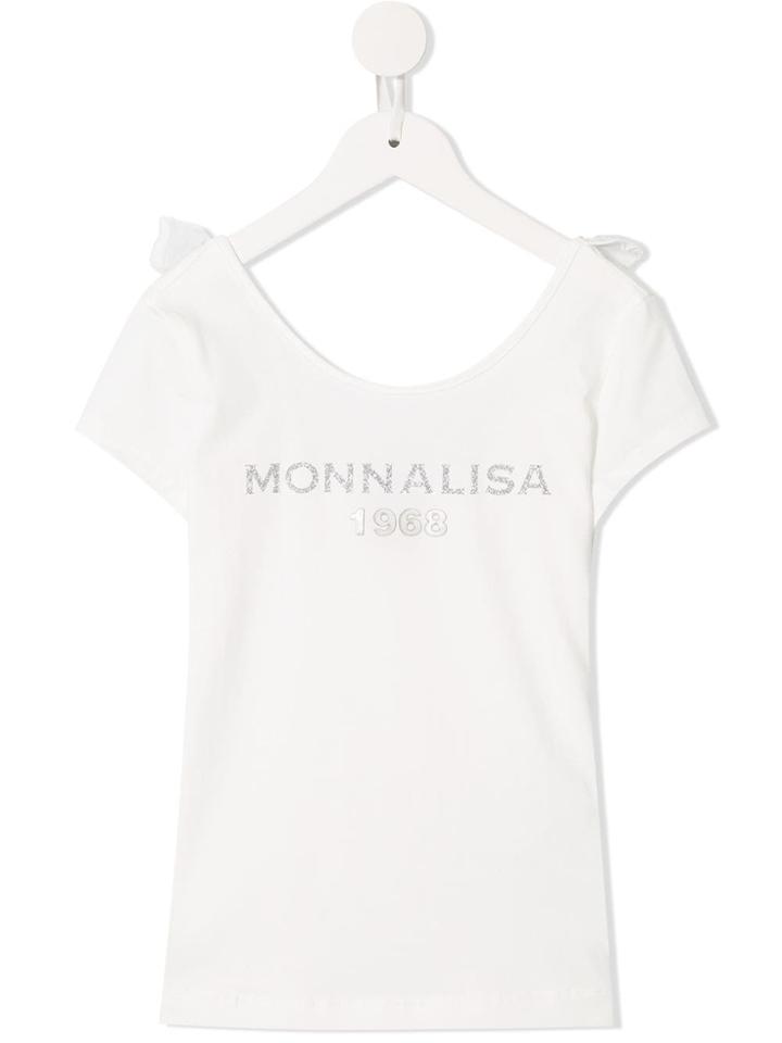 Monnalisa Glitter Logo Scoop Back T-shirt - White