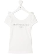 Monnalisa Glitter Logo Scoop Back T-shirt - White