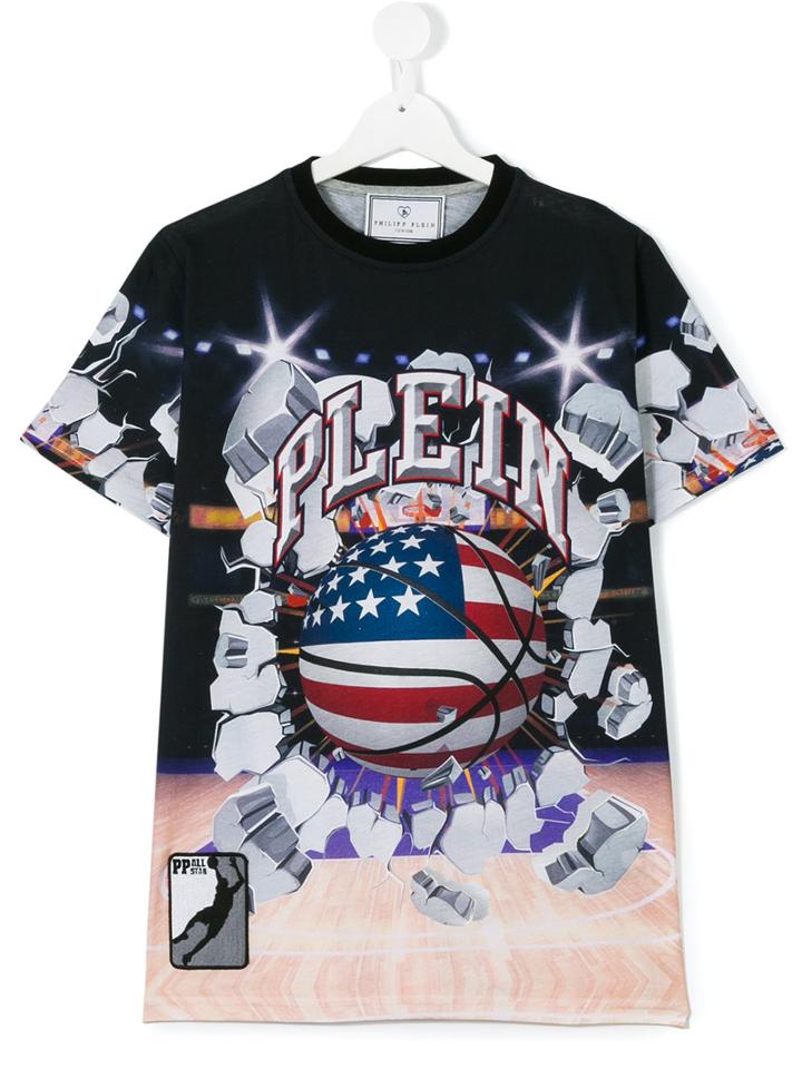 Philipp Plein Kids - Basketball Print T-shirt - Kids - Cotton - 14 Yrs, Black