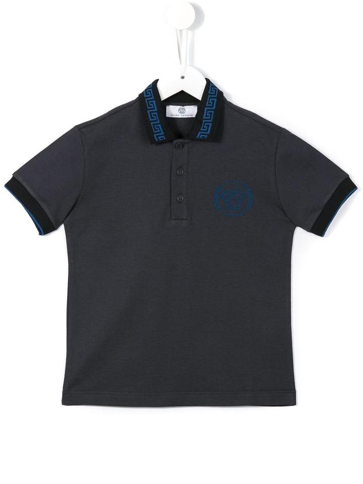 Young Versace Greca Patterned Collar Polo Shirt, Boy's, Size: 6 Yrs, Grey